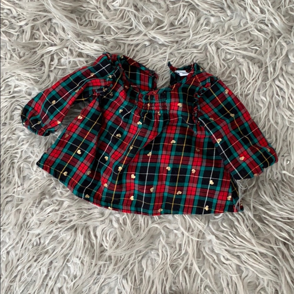 3-6M Plaid Top with Gold Hearts